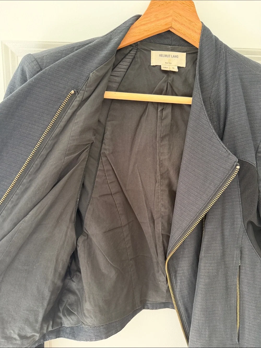 Helmut Lang Charcoal Asymmetrical Zip Leather-Trim Jacket
